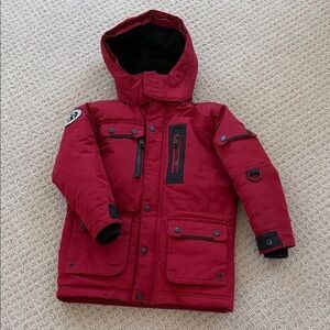 Donna Karan Red Hooded Jacket for boys 5/6 y